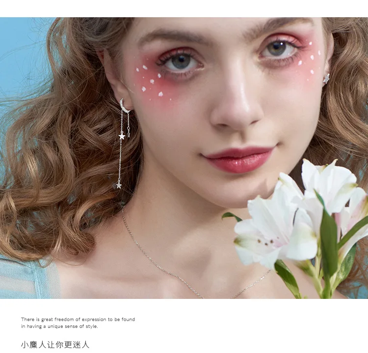 

Silver Plated Moon Star Tassel Pendant Earrings Charm Women Asymmetric Jewelry New Fashion Elegant Girl Party Stud Earrings