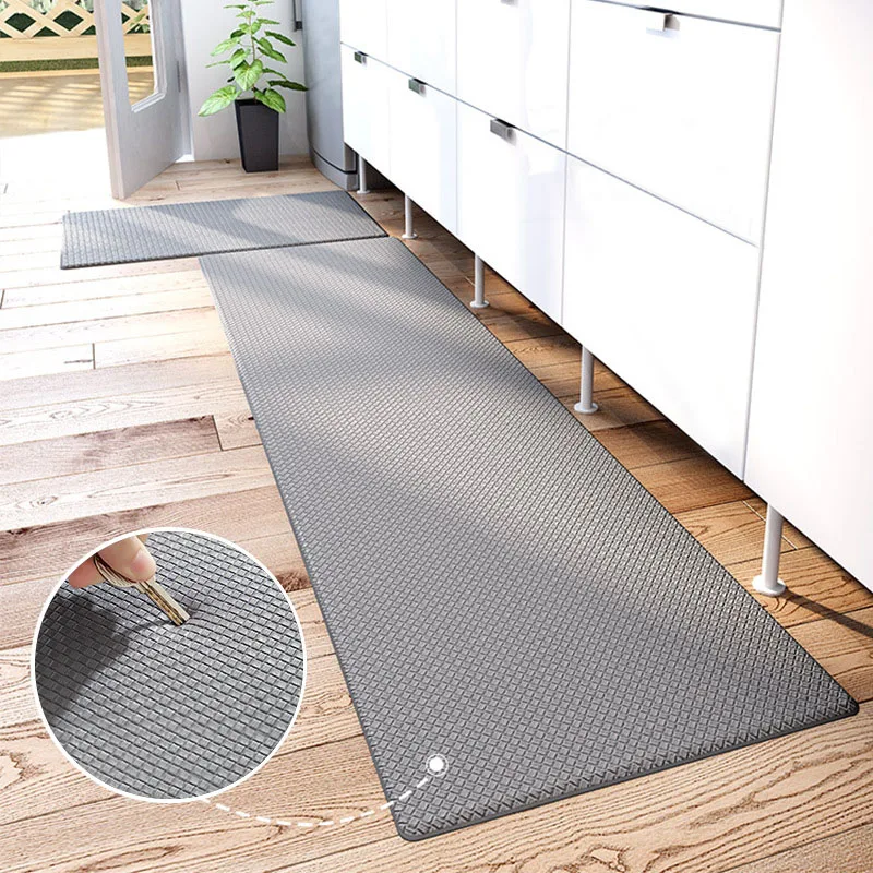 

PVC Kitchen Carpet Waterproof Oilproof PU Leather Kitchen Mat Non Slip Floor Mat for Living Room Bedroom Doormat Grey Black