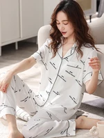 2021 summer pajamas set for women ice silk short sleeve pyjamas set letter sleepwear homewear for lady home clothes pijama mujer