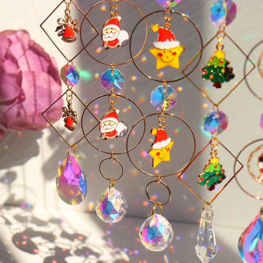 Crystal Wind Chime Christmas Pendant Santa Xmas Trees Drop Ornament for Home Window Wall New Year's Decor 2022 Gifts | Дом и сад