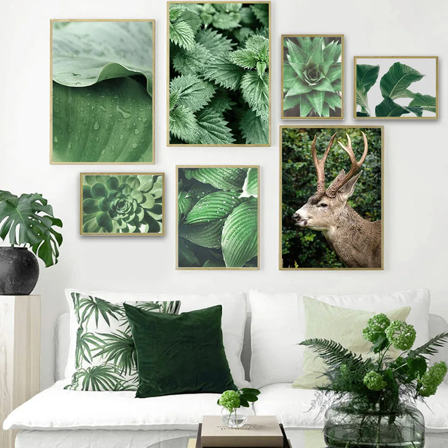 

Banana Leaf Succulents Green Plants Deer Wall Art Canvas Painting Nordic Posters And Prints Wall Pictures For Living Room Decor