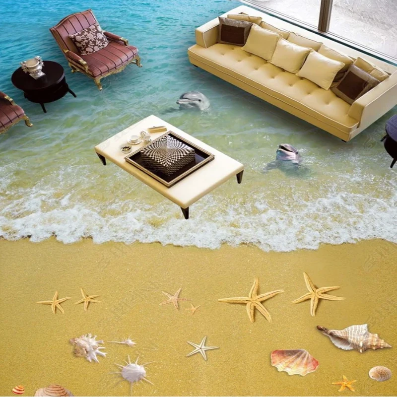 

Floor Stickers Waterproof Tiles Vinyl Blue Sea Clear Water Beach Waves Ocean Dolphins 3d Floor Sticker