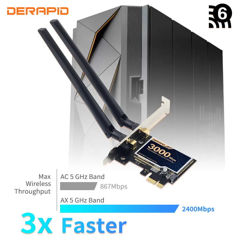 Двухдиапазонный беспроводной адаптер PCIe 3000 Мбит/с для Intel AX200 Wifi 6 Wlan карта 802.11ax 2