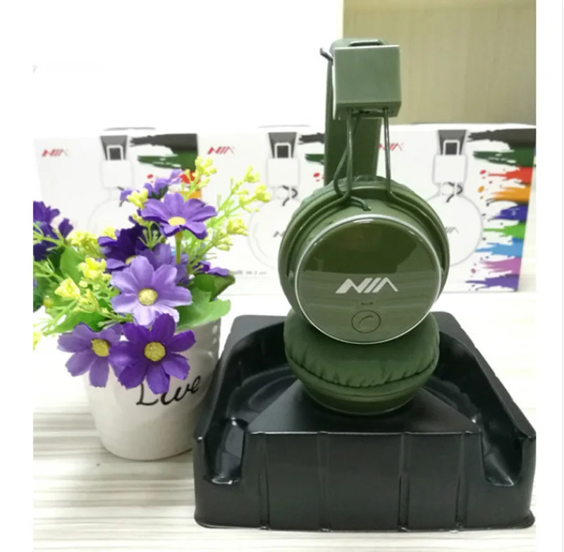 Beauty ninia Q8 стерео Bluetooth наушники беспроводной стерео складные спортивные гарнитуры Поддержка приложения с микрофоном Поддержка TF карты fm-радио - Цвет: Темно-зеленый