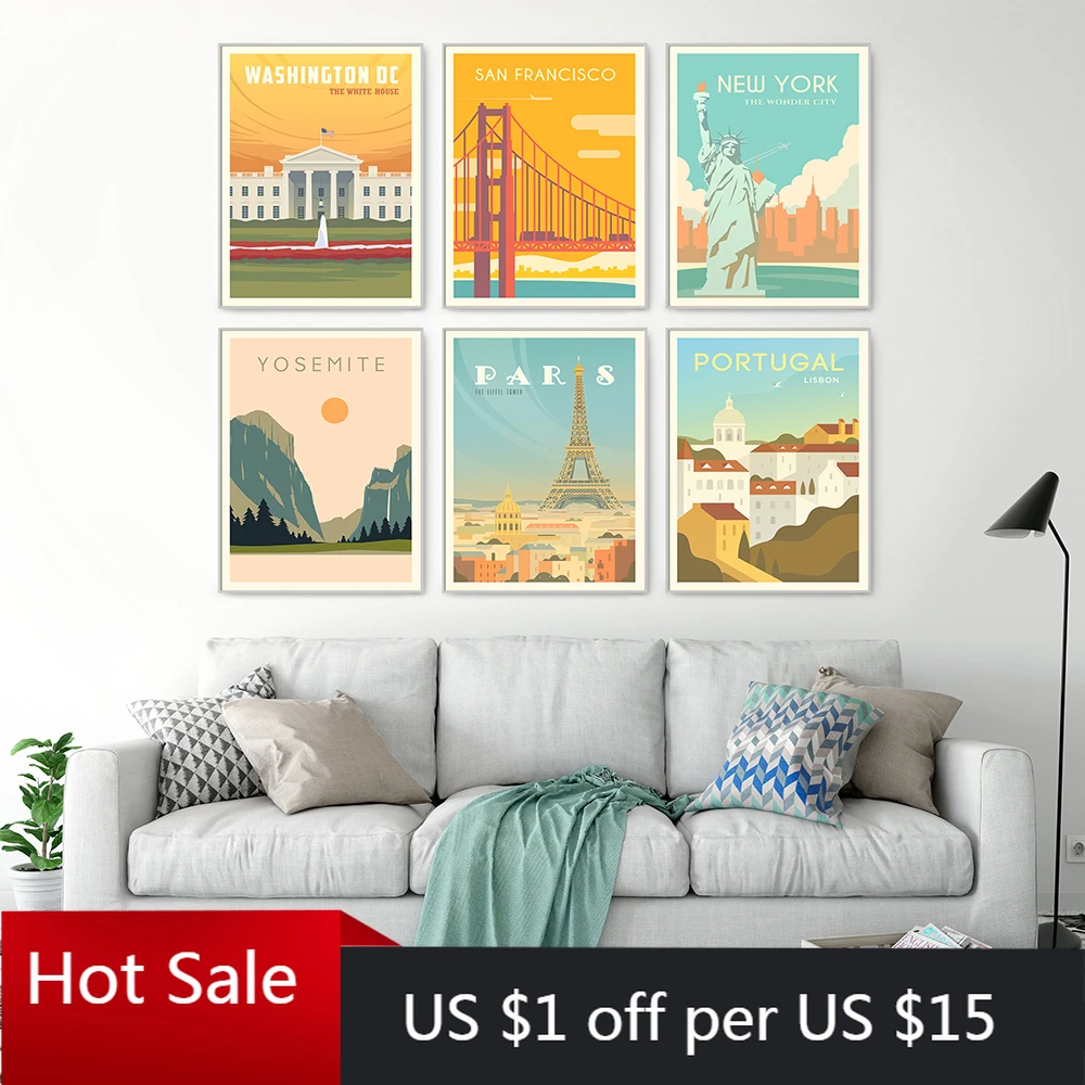 Плакат Нью Йорк Вашингтон Франция Португалия Париж Сан Франциско принты в