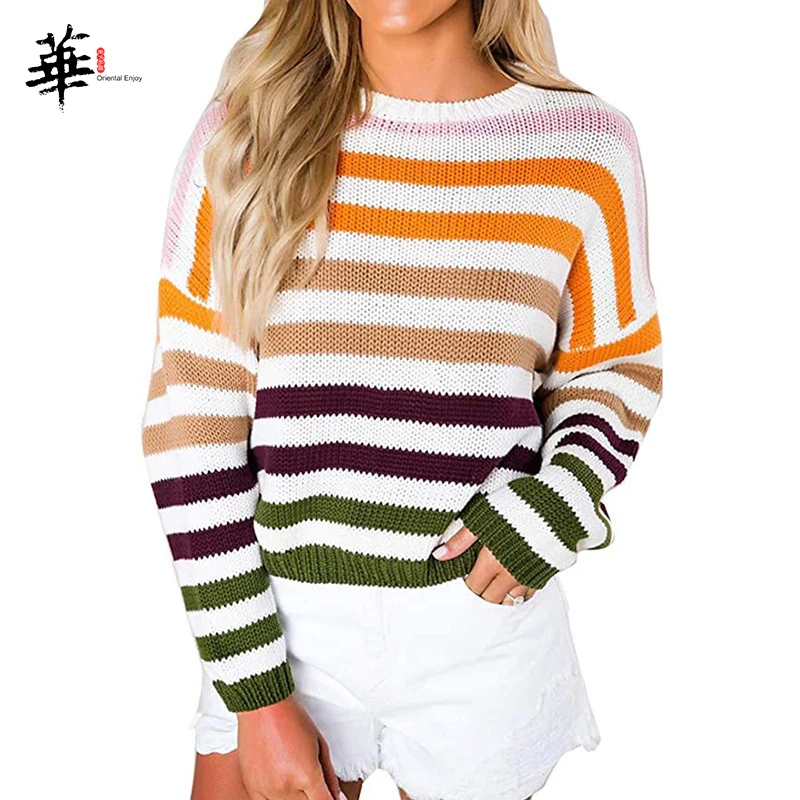 

Long Sleeve Sweater Women Striped Knitted Fall Sweater Patchwork Top Woman Sweaters Pullover Jumper Women Sweater Tops for Women