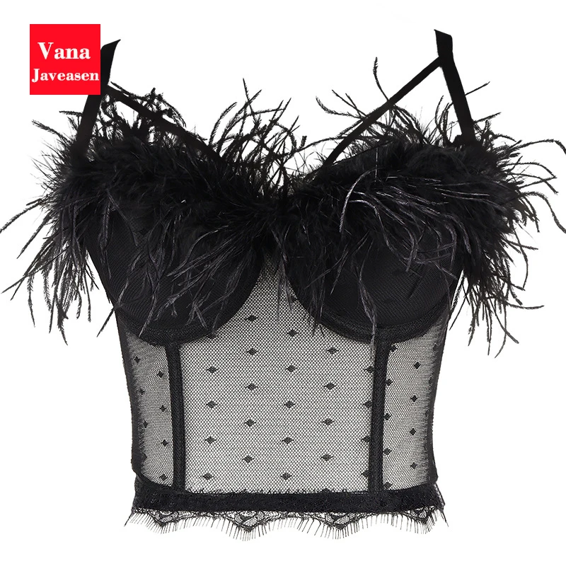 

Black Sexy Hollow Backless Feather Stitching Tube Top Corset Lace Mesh Female Tank Tops Women's Clothing Bodycon Y2K Top Vest