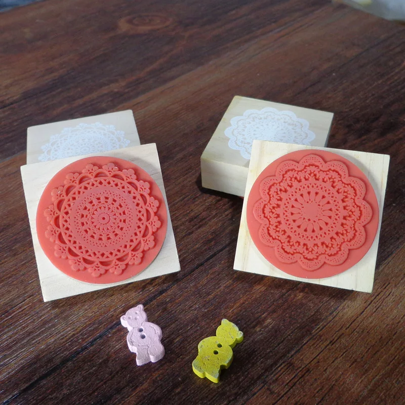 1 шт. 4 5x4 5 см Милая деревянная кружевная Печать Круглая Кружевная салфетка штамп 2