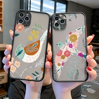 flower birds owl swan phone case for iphone 13 12 11 pro max xs max xr x 8 7 plus se 2020 floral black back hard cover fundas