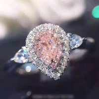 fashion 925 sterling silver ring luxury drop cut 2ct diamond pink 2 surround pave setting cz wedding rings for women jewelry