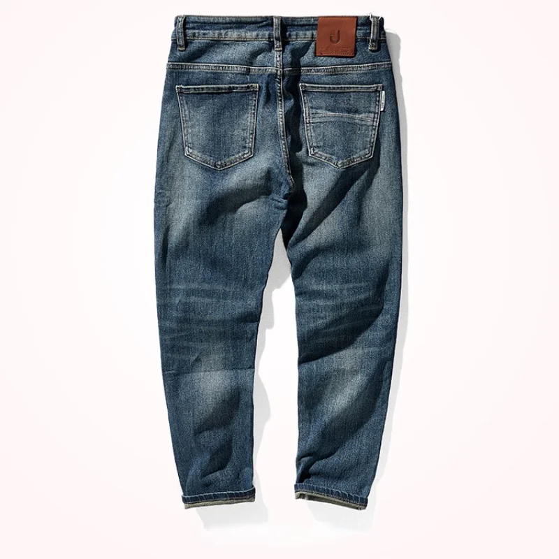 2021 New Slim Fit Skinny Stretch Men 's Jeans Cloth Stone Washed Brushed White Cat Beard Distressed Casual Trousers