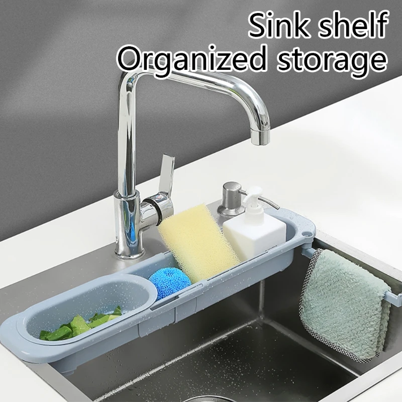 Кухонная телескопическая стойка для раковины полка слива губки расширяемая