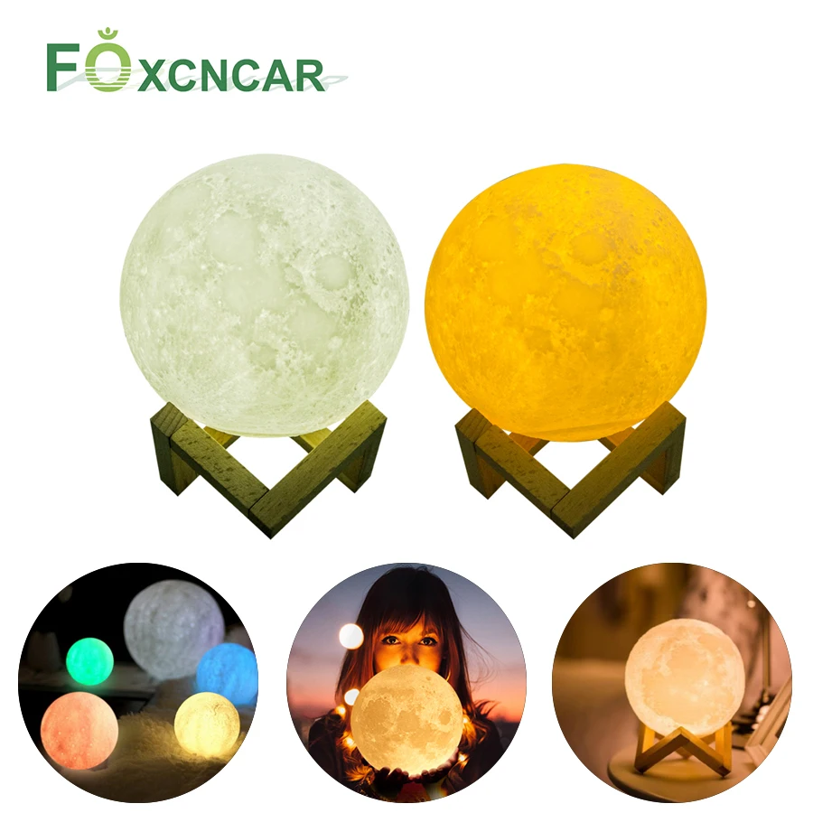 Лампа в виде Луны с 3D рисунком настольный ночник перезаряжаемая лампа сенсорным