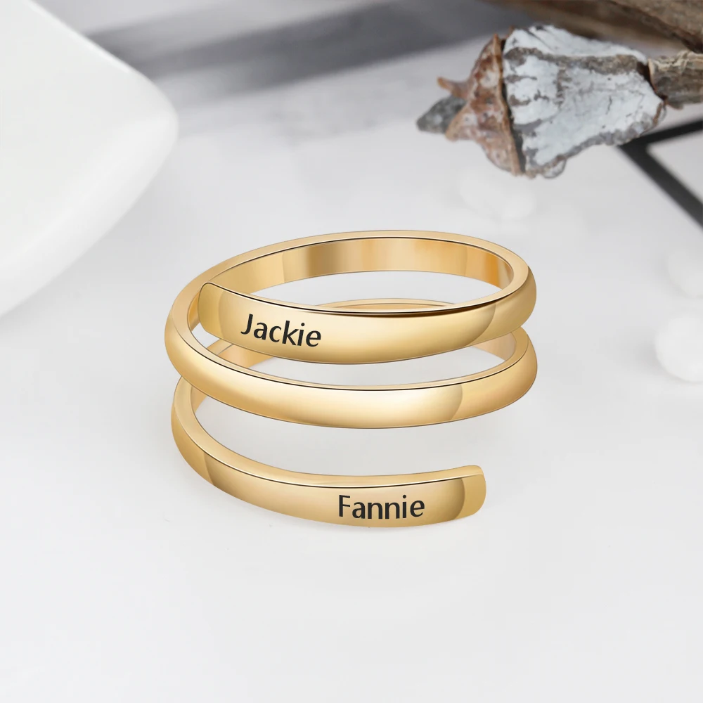 Персонализированное спиральное поворотное кольцо с гравировкой 2 имени