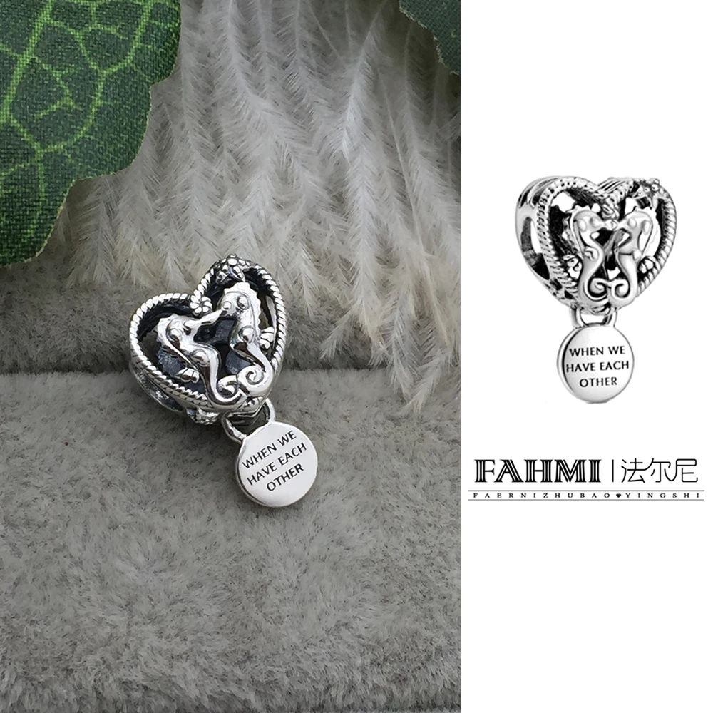 

2020 Summer New 100% 925 Sterling Silver Openwork Seahorses Heart Charm Bead DIY Bracelet High Quality Jewellery For Women