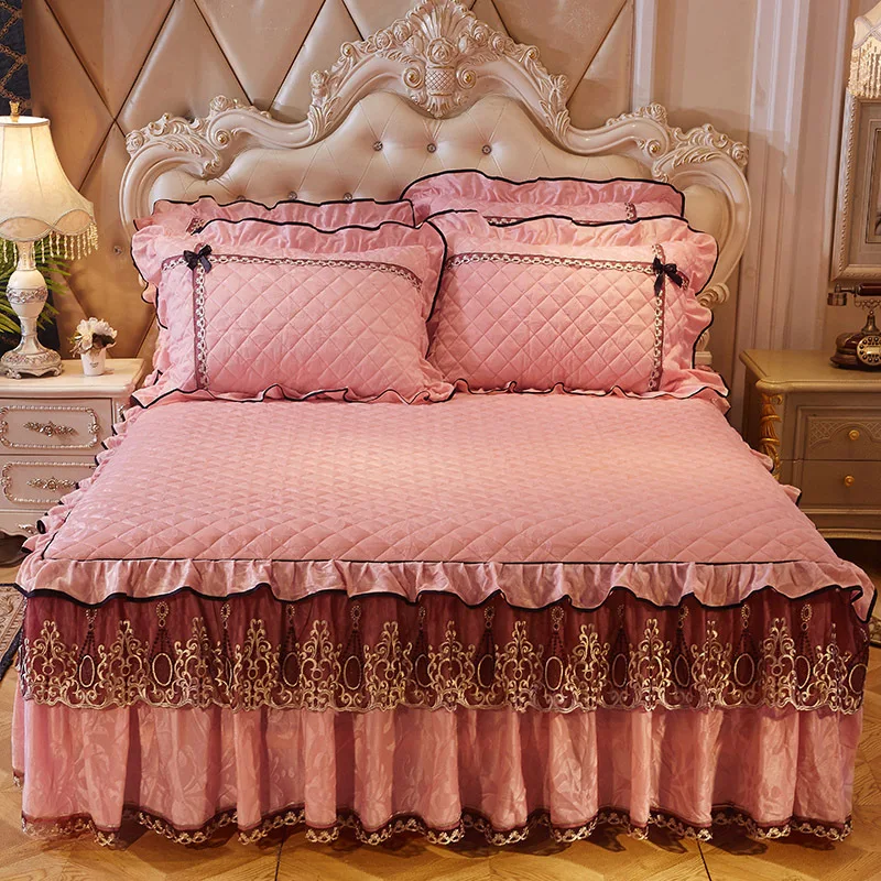 

Winter High-grade Thicken Velvet Quilted Bed Skirt Embossing Bedspread King Size Soft Plush Bed Cover Not Including Pillowcase