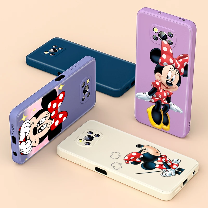 

Liquid Silicone Soft Cover Minnie Mouse For Xiaomi Poco X3 NFC X2 M3 F3 GT C3 Mix 4 CC9 A3 Pro Lite Phone Case