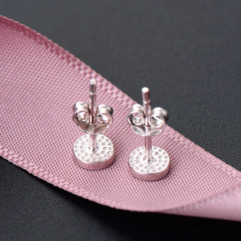 

925 Sterling Silver Black Enamel Round Stud Earrings For Women Wedding Female pendientes mujer moda aretes de mujer eh1451