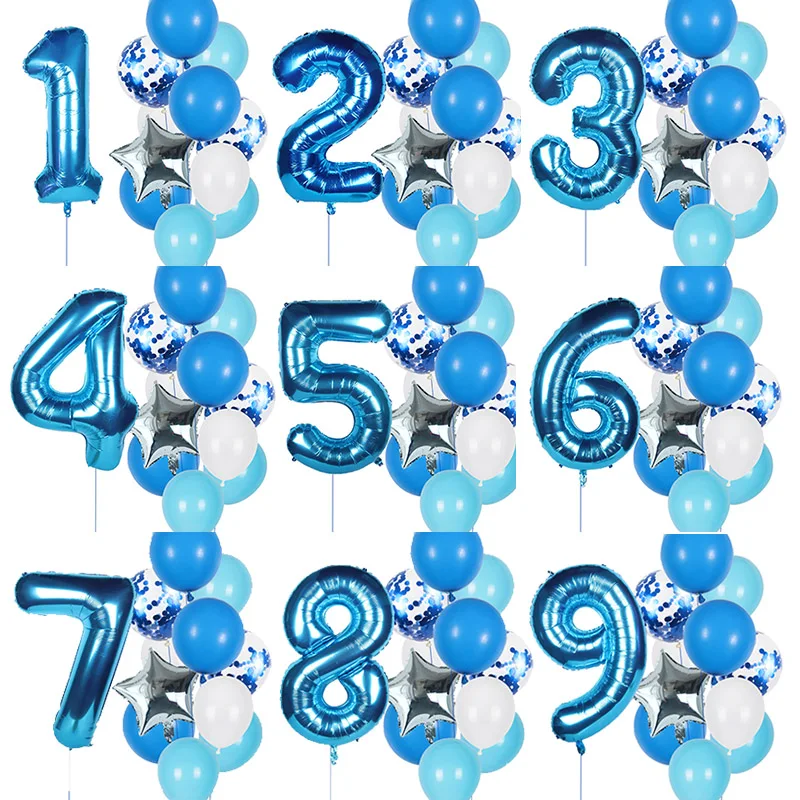 

12pcs Boy Birthday Balloons Blue Latex Confetti Number Balloons Birthday Party Decoration Kids 1 2 3 4 5 6 7 8 9 10 Years Old