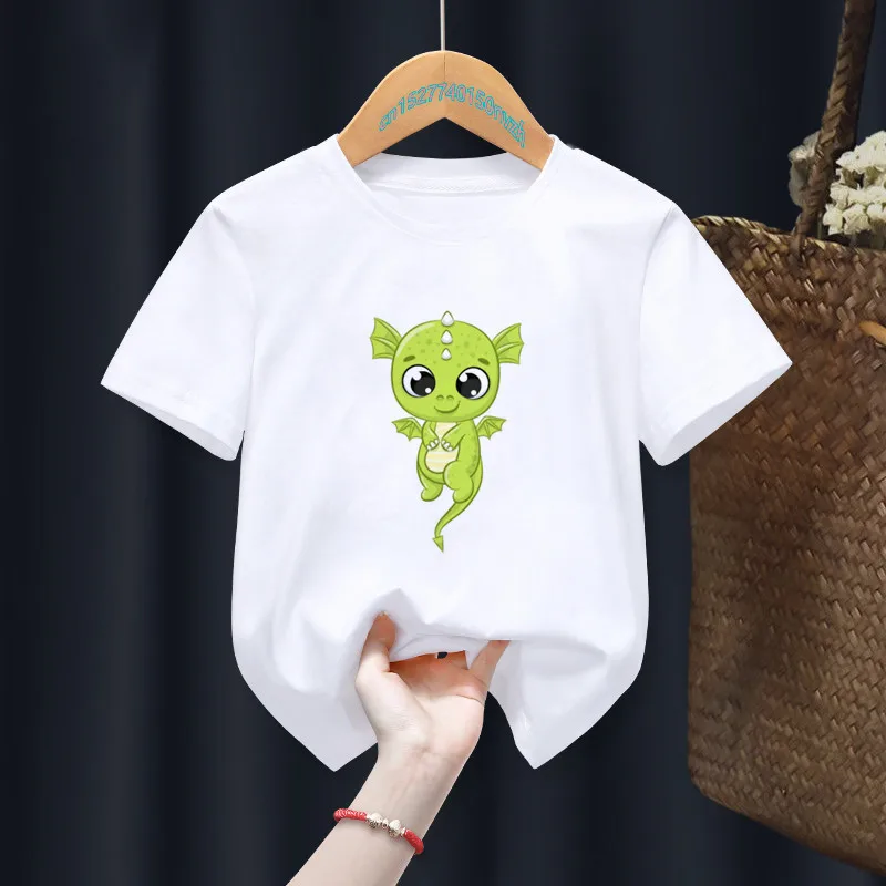 Camiseta para ni&ntilde;os y ni&ntilde;as, prenda de vestir, con dibujos animados de drag&oacute;n y animales, de verano-4