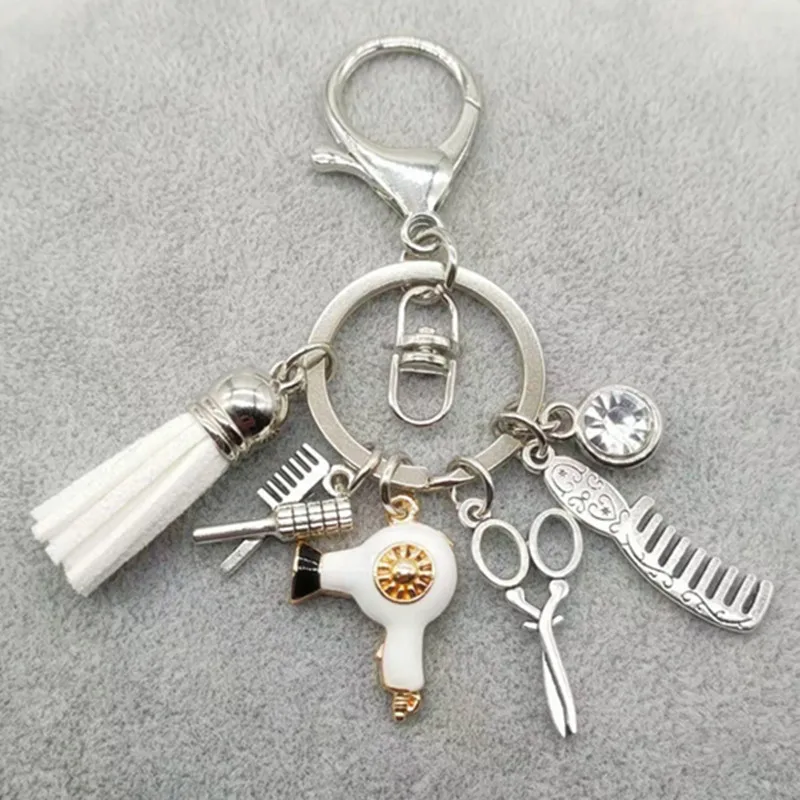 New fashion hairstyle gift charm tassel keychain retro jewelry mini hairdressing scissors hair dryer comb DIY manual | Украшения и