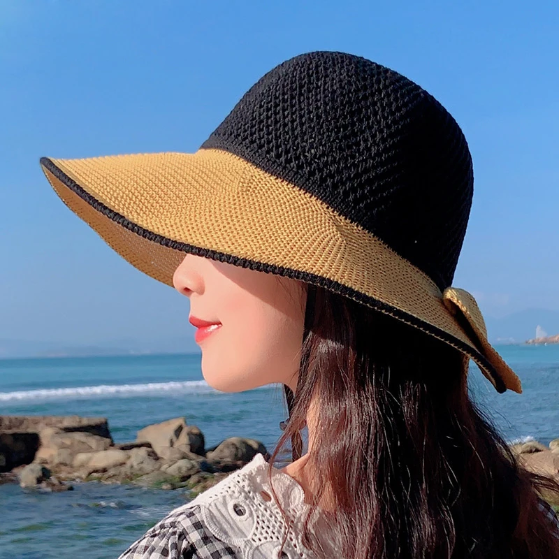 Шляпа женская Соломенная Складная с бантом модная Повседневная Панама от солнца
