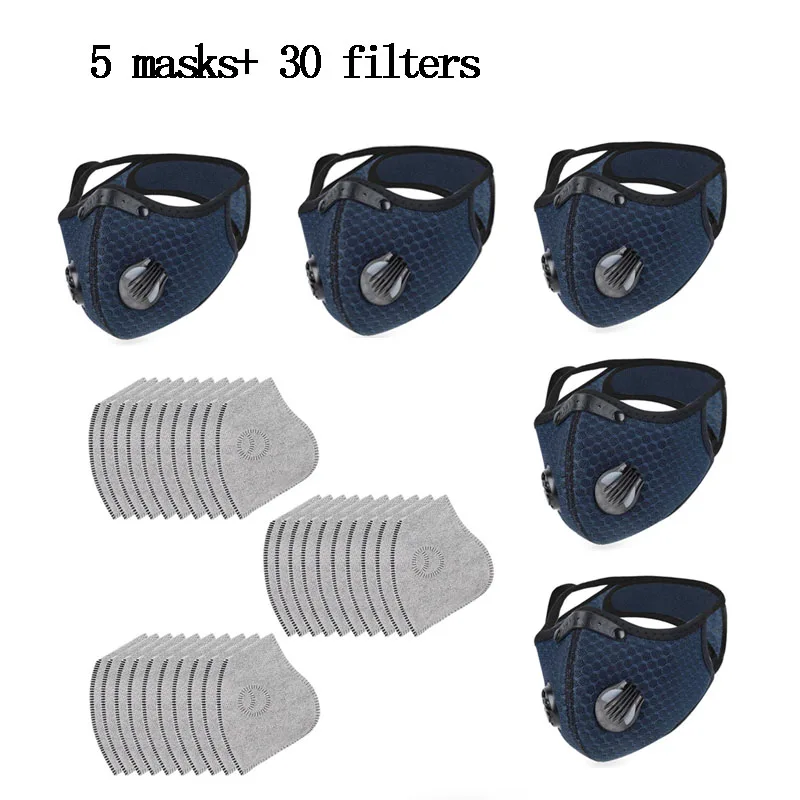 5 masks Cycling Face Mask with Filters PM 2.5 Anti-Pollution Unisex Mouth Washable Breathable Dustproof Activated Carbon | Спорт и
