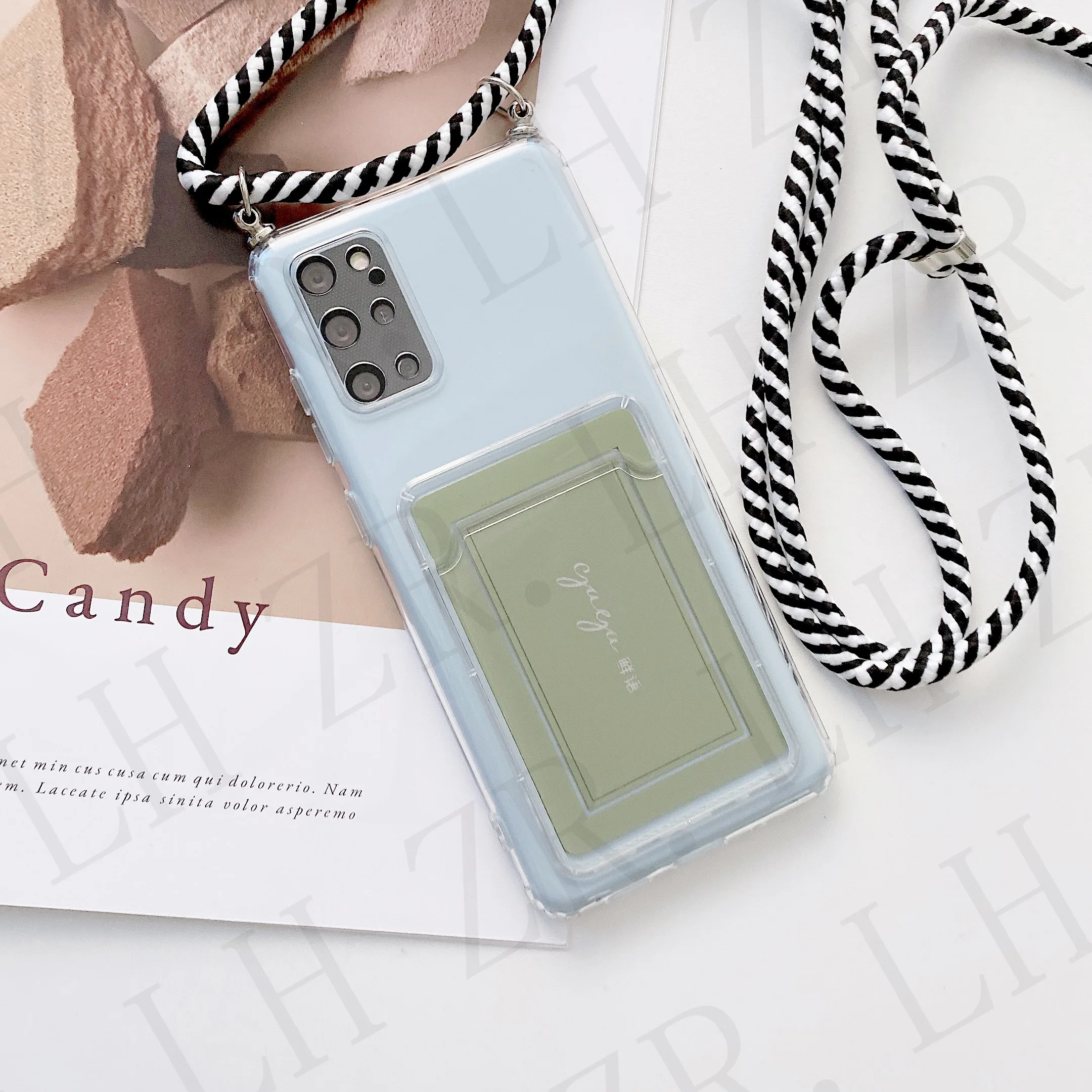 Crossbody Lanyard Rope Card Slot Holder Case For Samsung Galaxy S21 S20Ultra S9 A52 A32 A50 A71 A51 Soft Silicon Clear Bag Cover