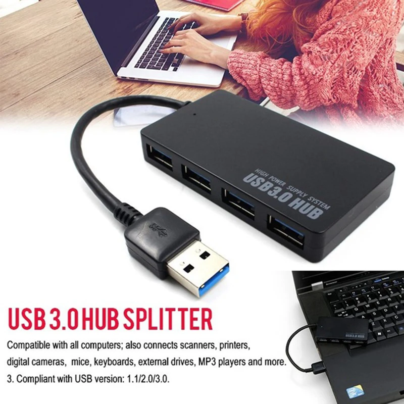 USB 3 0 концентратор 4 порта Высокоскоростной тонкий компактный разветвитель