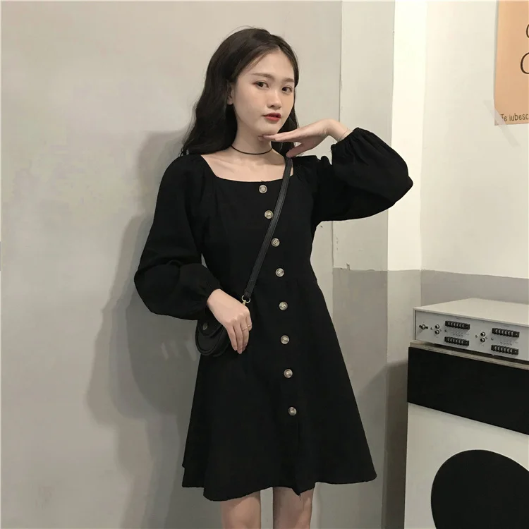 Настоящий чёрный воротник с квадратным воротником на пружине | Женская одежда