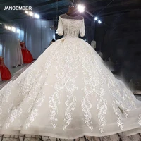 htl2036 wedding dress 2021 for woman luxurious boat neck crystal beading sequined ball gowns half puff sleeve