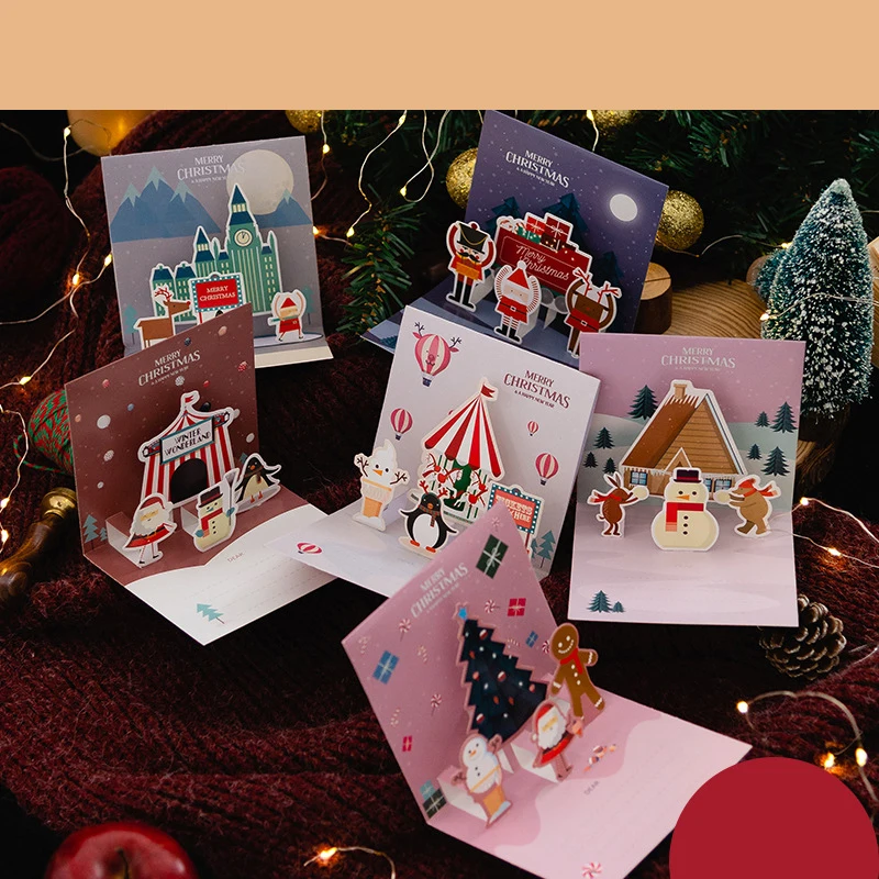 

3D Pop UP Santa Claus Snowman Merry Christmas Tree Greeting Card with Envelope Party Invitations Gifts New Year Postcard Gifts
