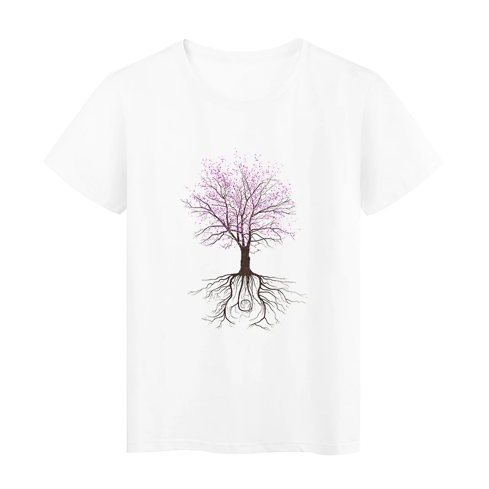 

Aesthetic Tree Printed White Tshirt WomenFashion Top Tumblr Short Sleeve T-shirts Elegant Female Harajuku Plus Size Clothing