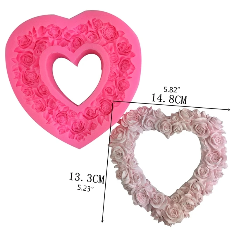 

Silicone 3D Heart Rose Shaped Mold Embossed Love Garland Mould for Wedding Valentine's Day
