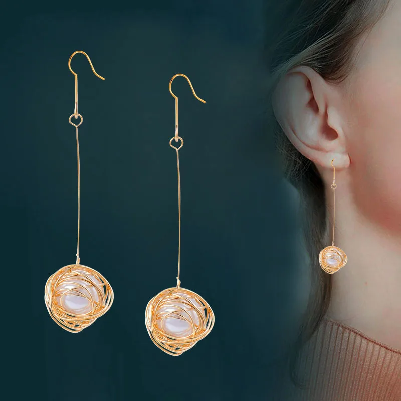 SINLEERY элегантные длинные серьги подвески с белым жемчугом внутри желтые золотые