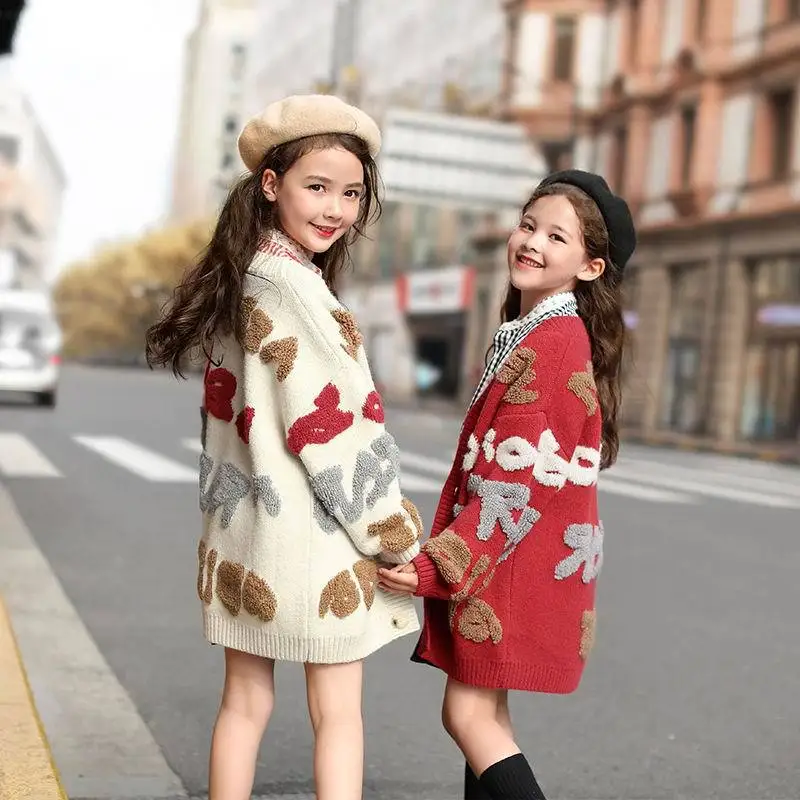 Кардиган для маленьких девочек от 3 до 14 лет осенне-зимний жаккардовый Детский