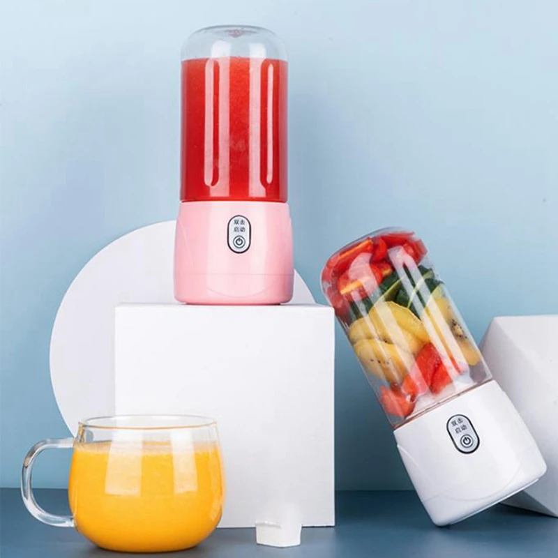 

2Pcs 6 Blades Juicer Usb Rechargeable Smoothie Blender Machine Mixer Juice Cup Maker Fast Blenders - Pink & White
