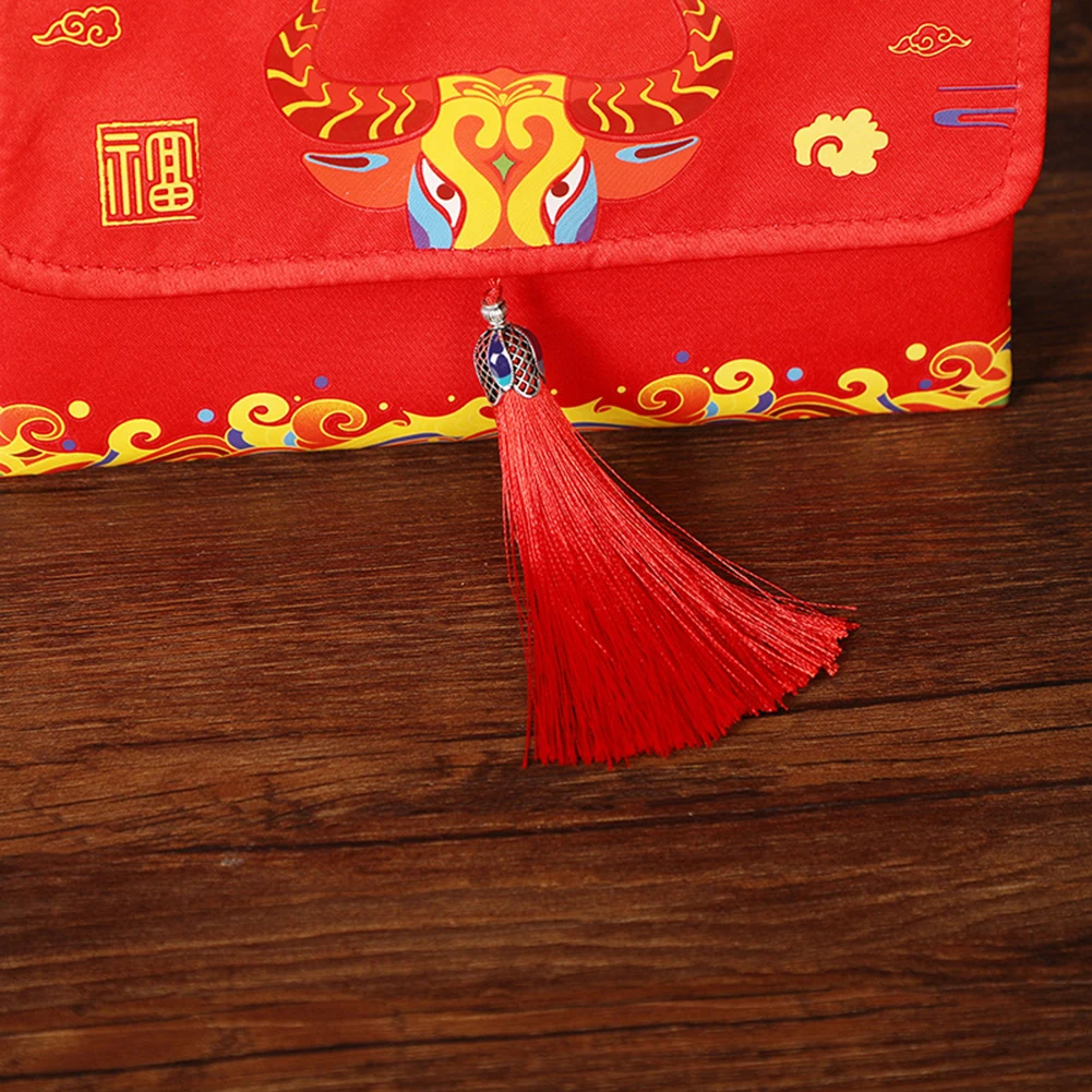 

Brocade Chinese Hong Bao Spring Festival Red Envelopes with Ox Year Pattern Chinese Knot Tassels for New Year Wedding Birthday