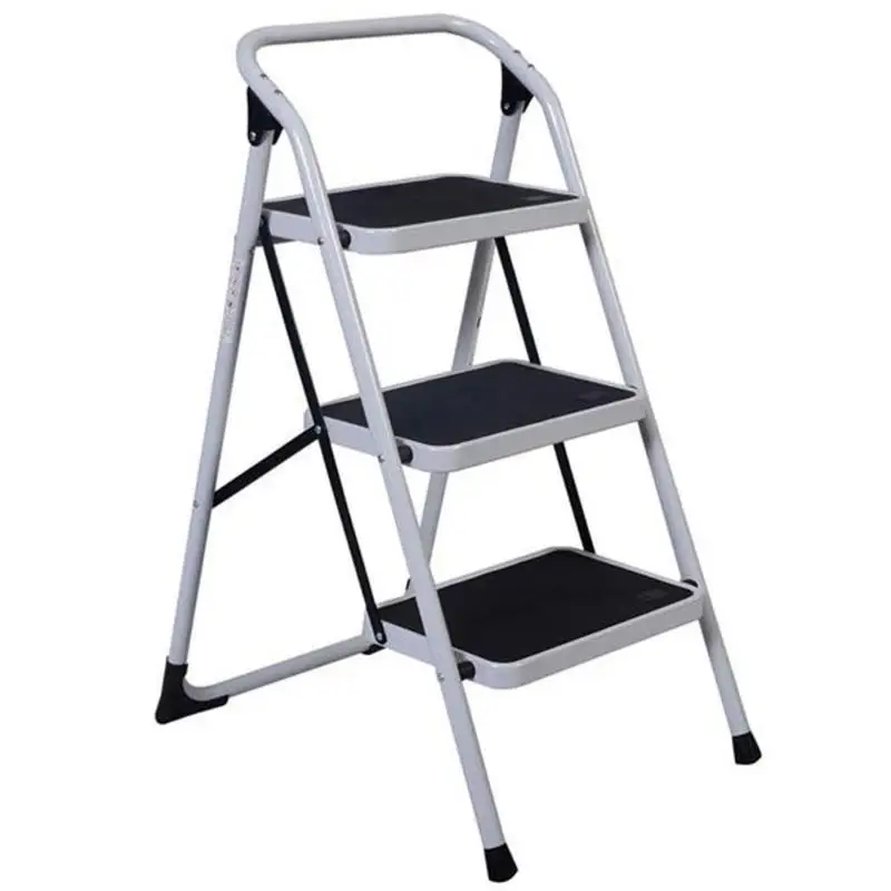 Home Use 3-Step Short Handrail Iron Ladder Black White  folding ladder  painter tools  portable folding step  step ladder