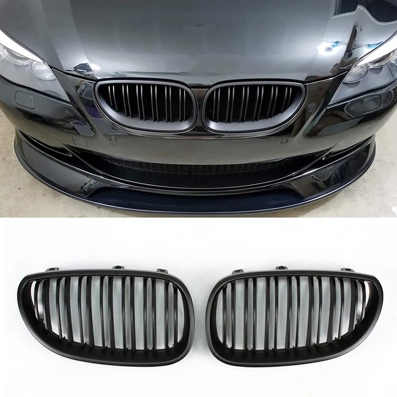 Сменные решетки для переднего бампера BMW 5 серии E60 E61 2003-2009 (матовый черный) |