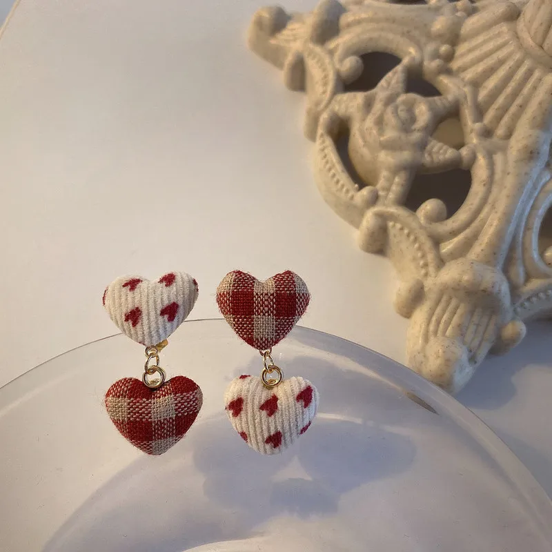 Корейские милые бархатные двухслойные серьги в форме сердца для женщин 2020