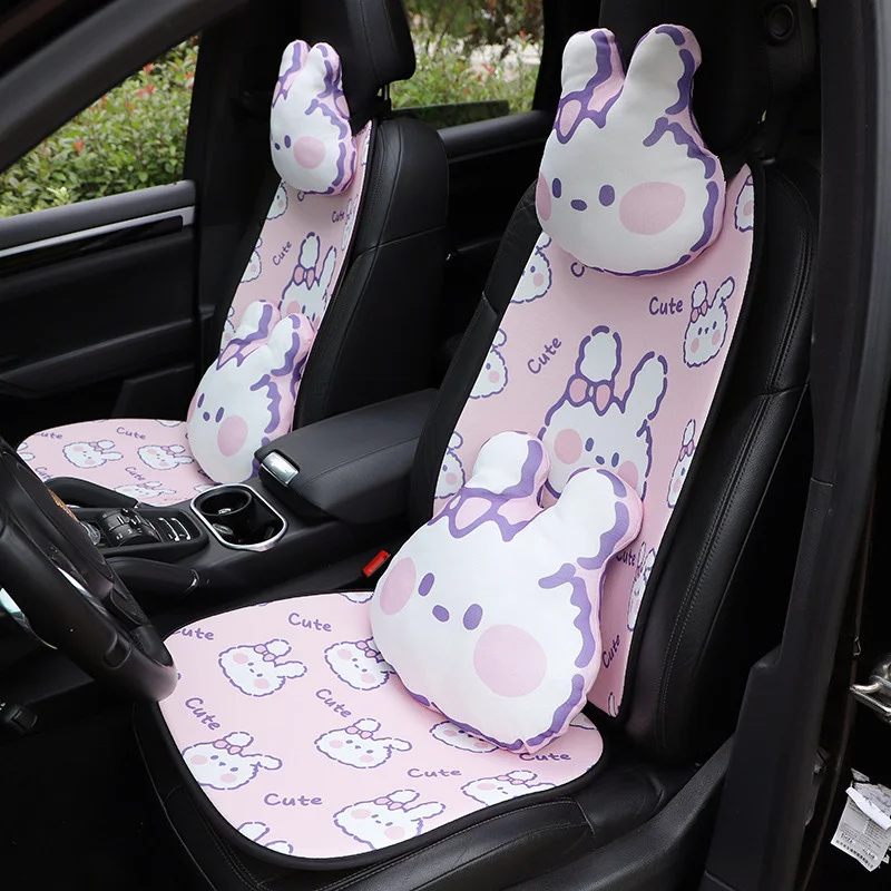 

Summer Car Seat Cushion Cute Rabbit Ice Silk Auto Mat Breathable Single Pad Cover Cartoon Neck Pillow Lumbar Support Universal