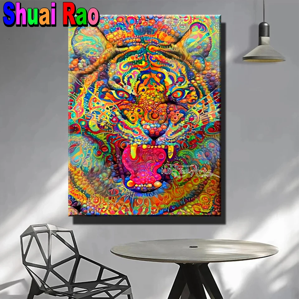 

Colorful Tiger Diamond painting full square round crafts,picture of rhinestone mosaic diamond embroidery Animal King,