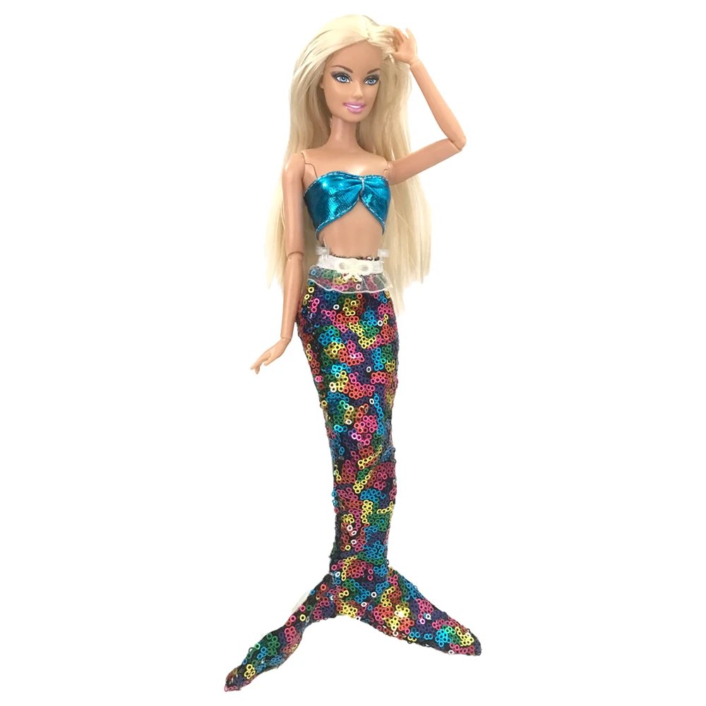 NK 1 комплект Кукольное платье ручной работы с синим верхом и блестками юбка хвост