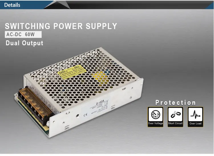 High Voltage 12V 5V Dual Output AC DC Mode 60W 5v 4a / 3a 12v multi output power supply D-60A