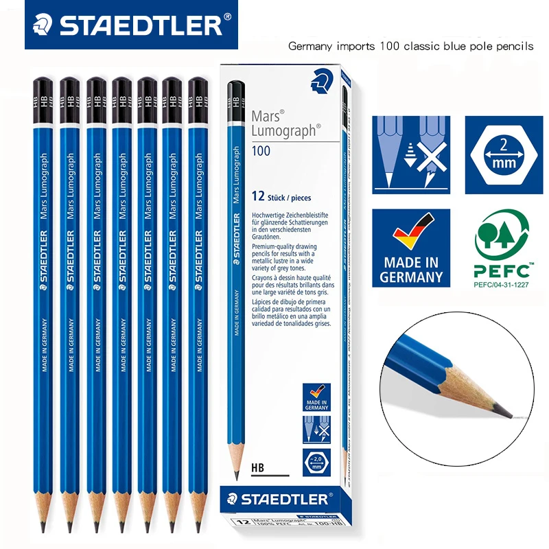 Художественные карандаши для рисования Staedtler Mars Lumograph 12 шт. в упаковке Графитовые