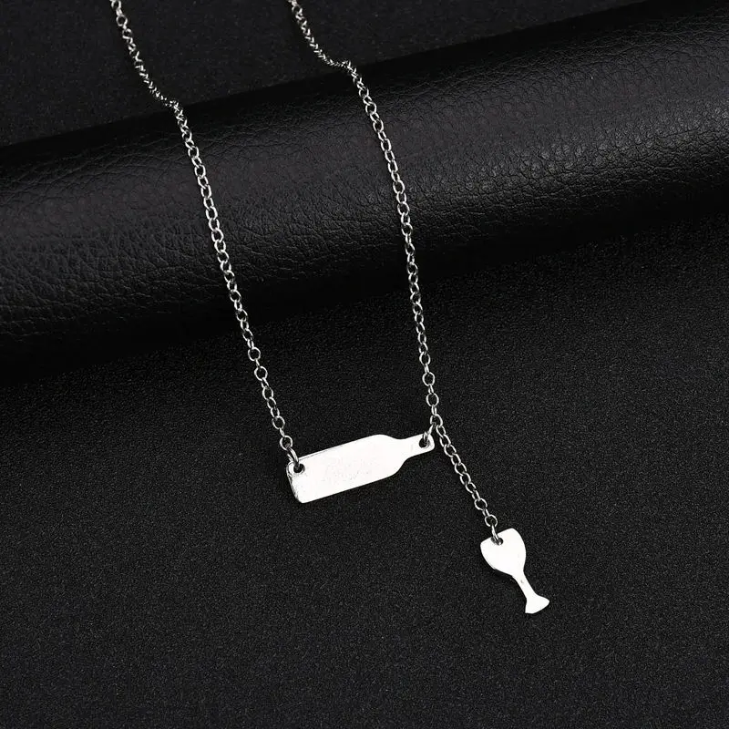 Kymyad Gold Silver Color Winebowl Pendant Necklaces New Link Chain Couple Collar Creative Design Collier Femme Jewelry | Украшения и