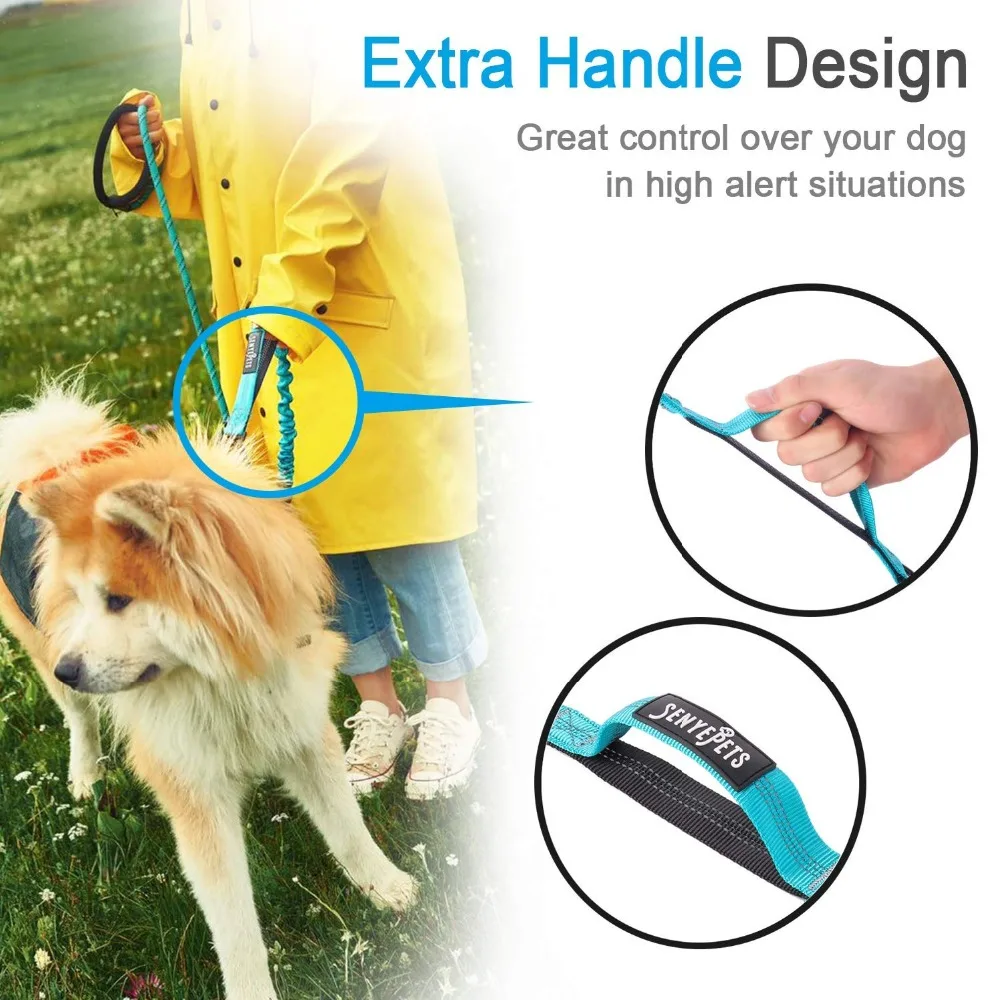 Поводок для собак амортизирующая эластичная Светоотражающая веревка с двойной