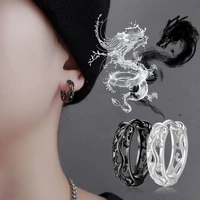 silver plated dragon earrings retro folk style mens earrings classic punk boy street hip hop rock party jewelry accessories