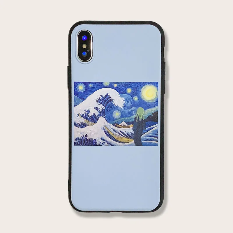 

Black van gogh starry sky iphone Case Suitable For 7p/xr/x/xs/11/11 pro max case Shell TPU Protective Cover Soft Shell phone